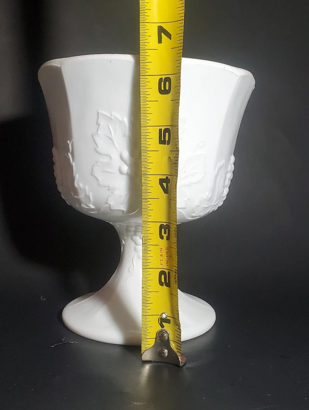 Indiana Glass Vintage White Milk Glass Pedestal Bowl Vase Compote Harvest Grape